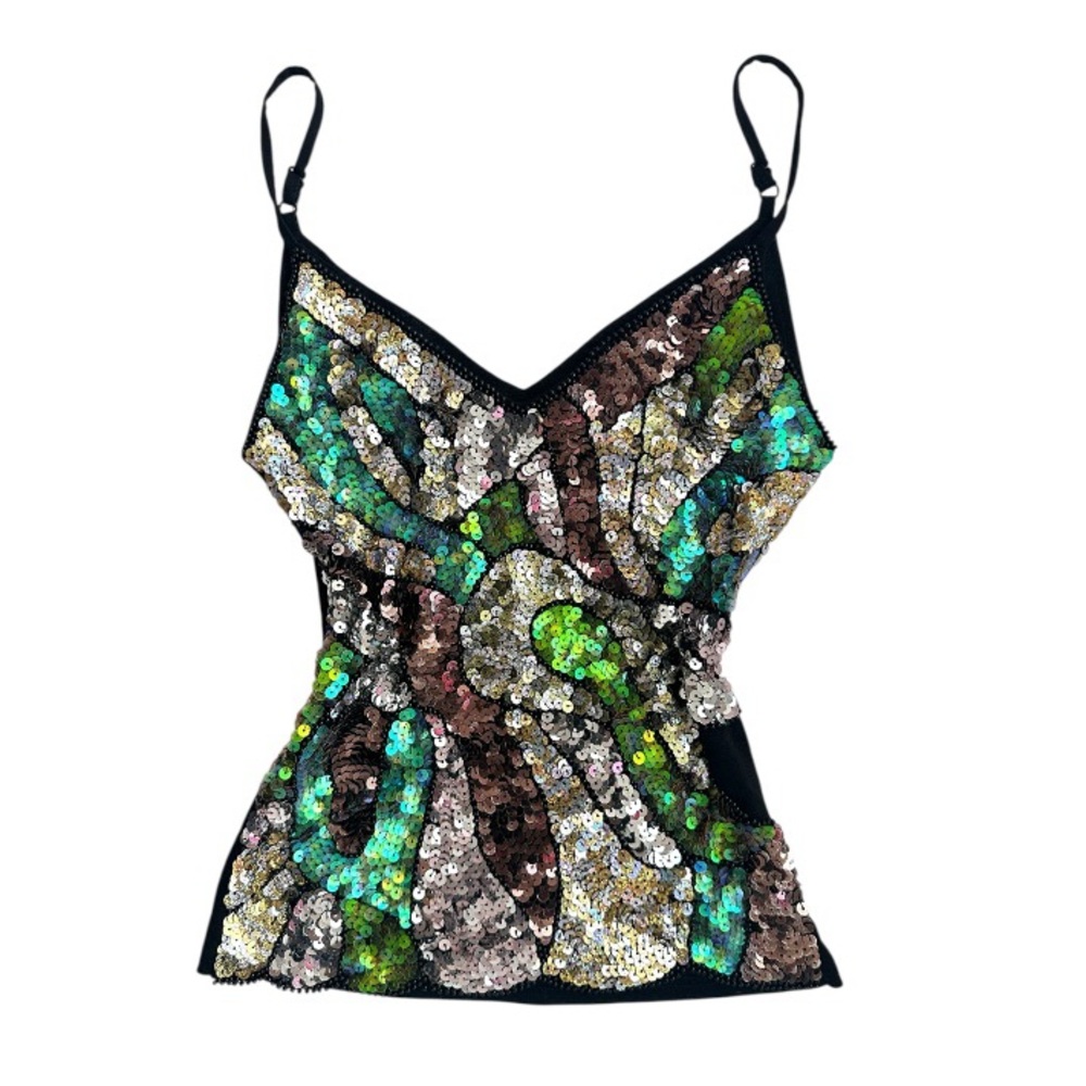 Green and Black Fitted Sequin Camisole